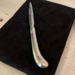 Antique Silver tone hallmark England letter opener man hammering anvil